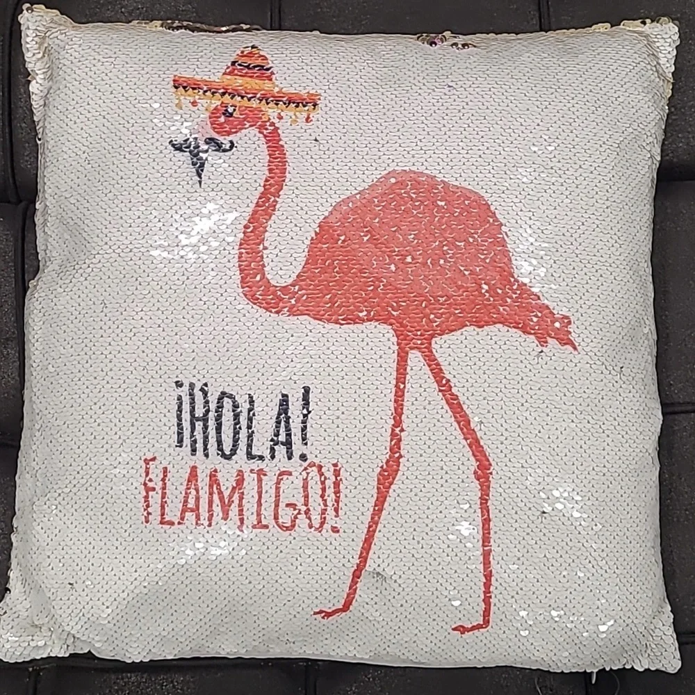 Hola Falmingo Reversible Sequin Pillow